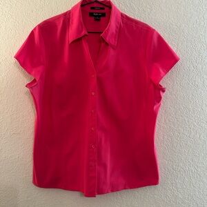 Style & Co Pink Fitted Cap Sleeve Button Down Shirt